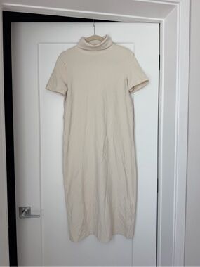 Zara Cream Short-Sleeve Turtleneck Midi Dress